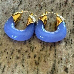 Gold-Tone Hoop Earrings with Periwinkle Crescent Inlay